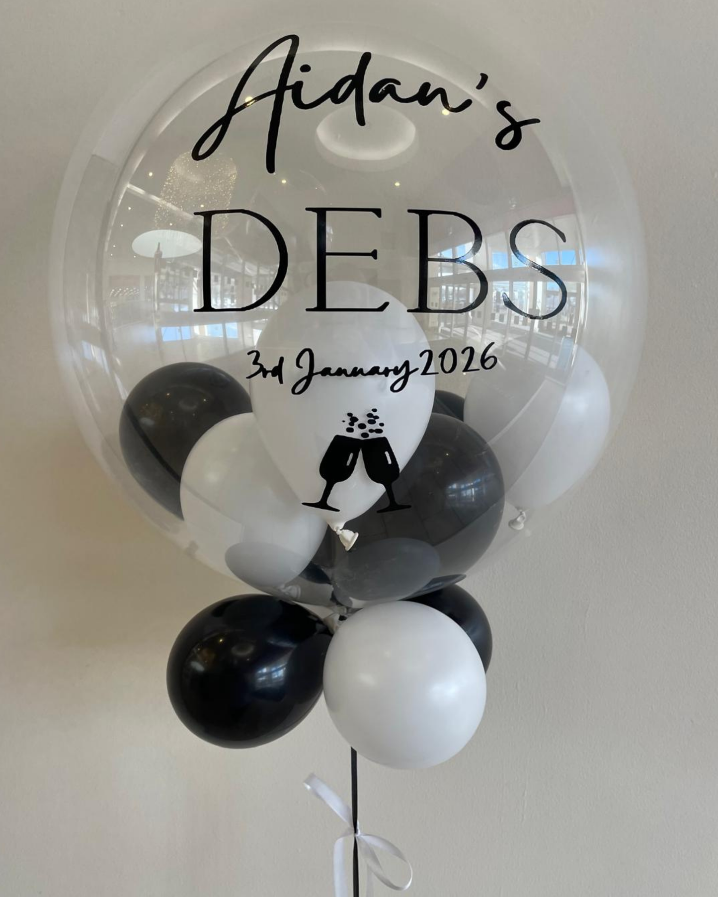 Personalised Clear Bubble – White & Black Smallies, Black Vinyl