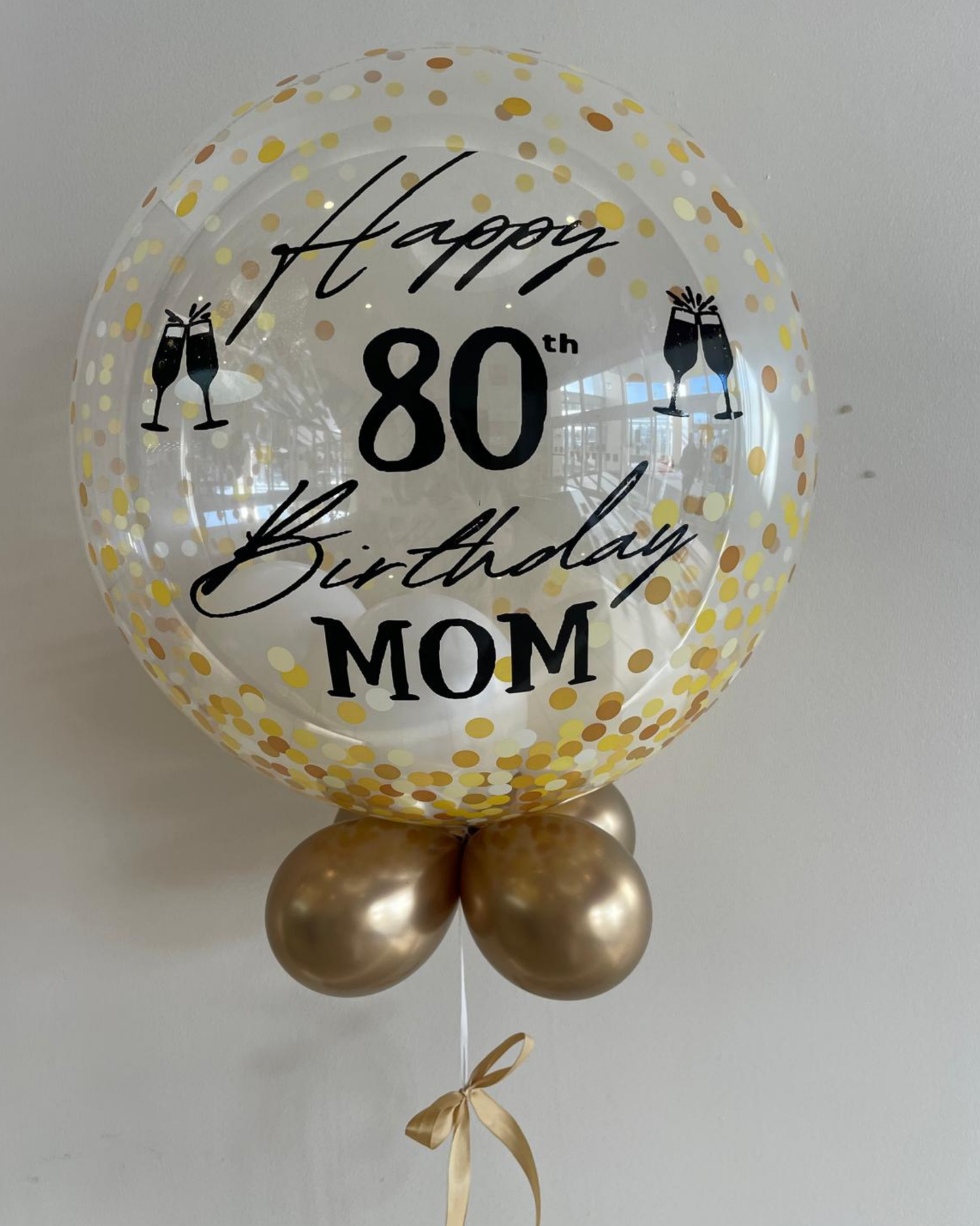 Personalised Gold Confetti Bubble – White Smallies, Black Vinyl