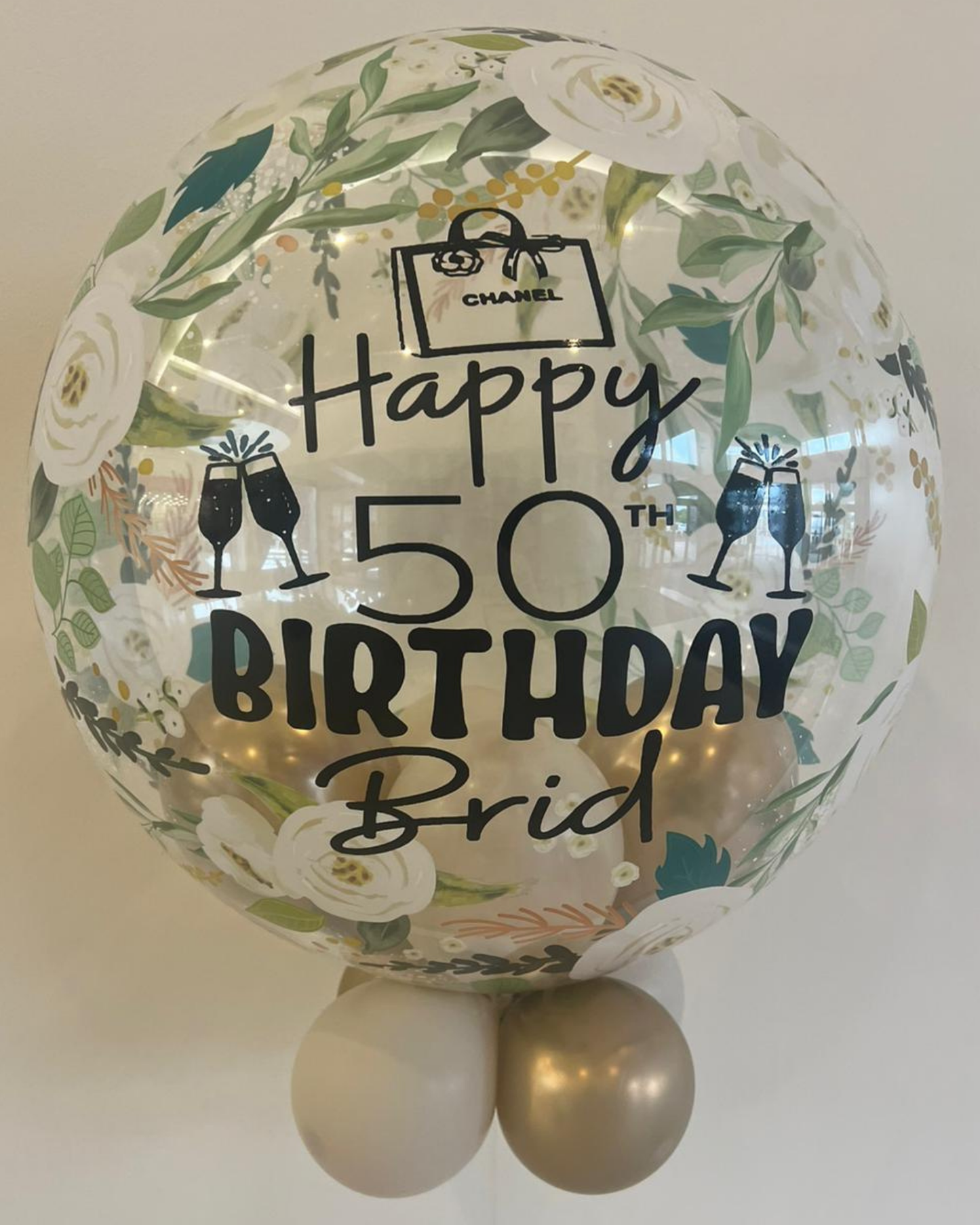 Personalised Floral Bubble – Cream & Gold Smallies, Black Vinyl