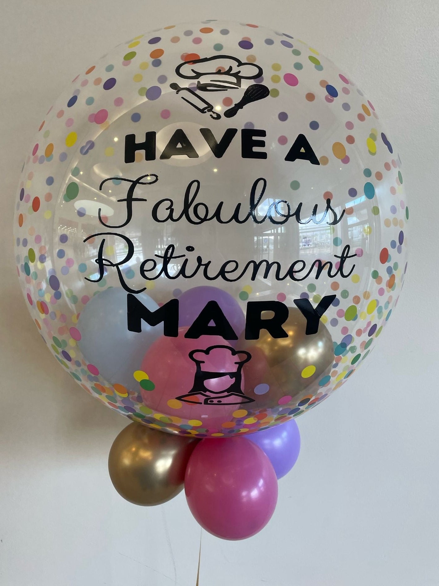 Personalised Multicoloured Bubble, Pink, Purple & Gold Smallies, Black Vinyl