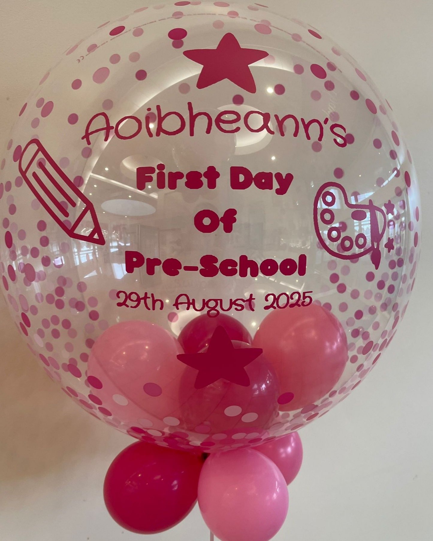 Personalised Pink Confetti Bubble – Dark Pink & Baby Pink Smallies, Dark Pink Vinyl