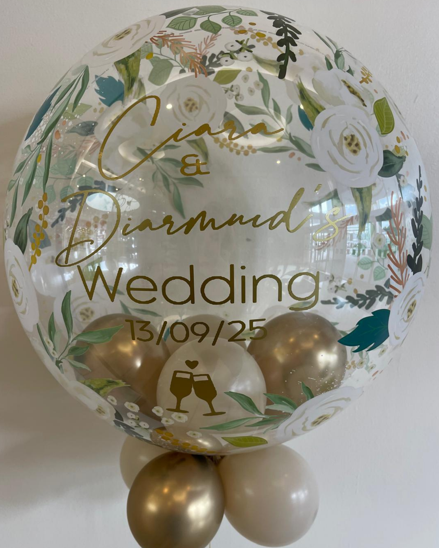 Personalised Floral Bubble – Cream & Gold Smallies, Gold Vinyl
