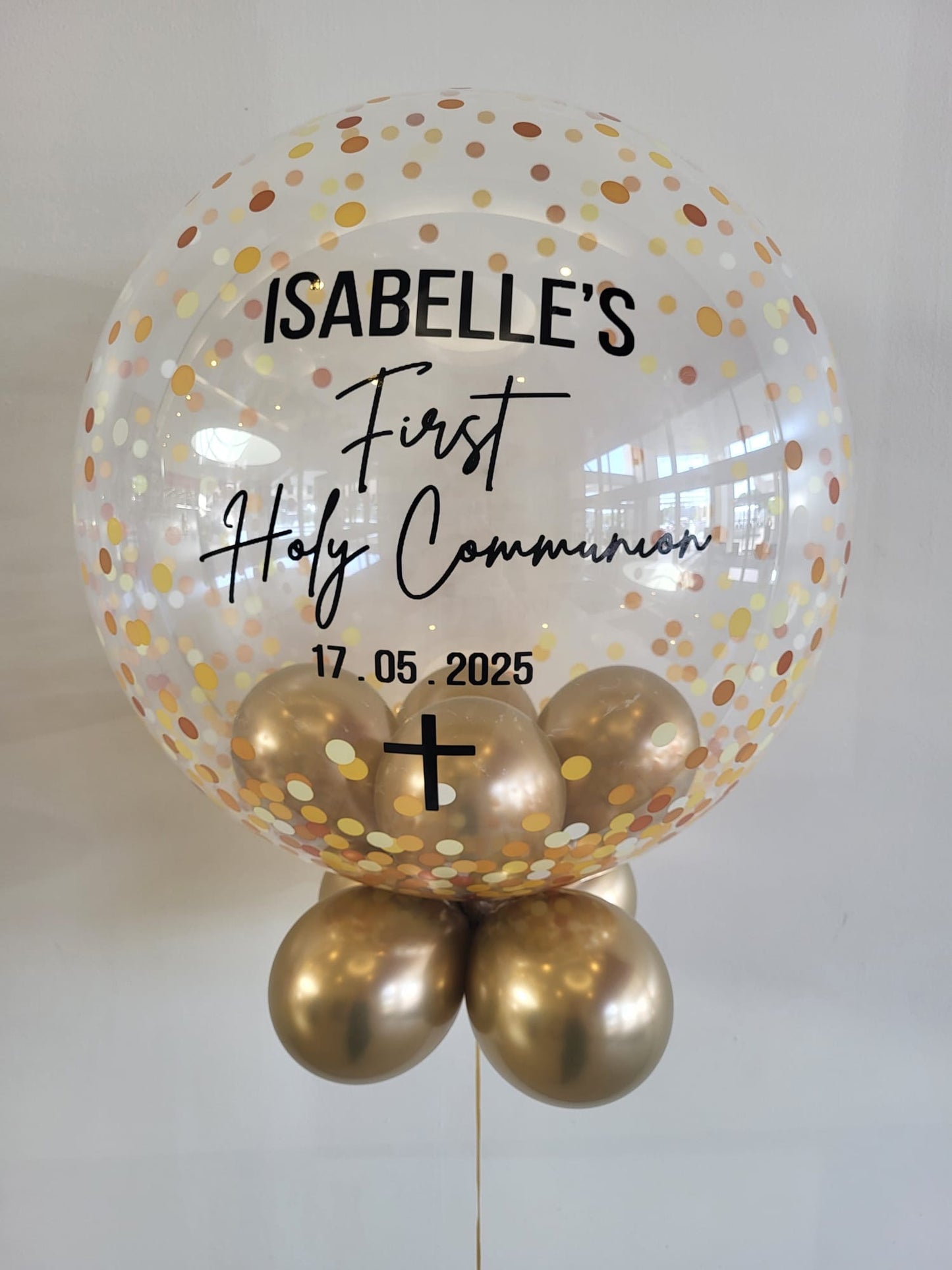 Personalised Gold Confetti Bubble – Gold Smallies, Black Vinyl