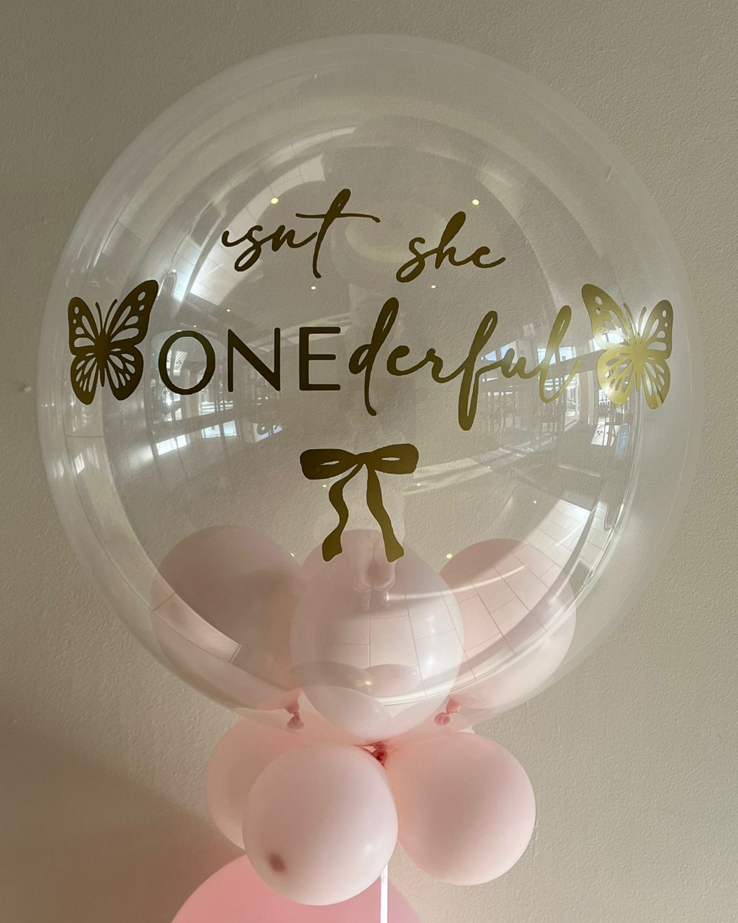 Personalised Clear Bubble – Baby Pink Smallies, Gold Vinyl