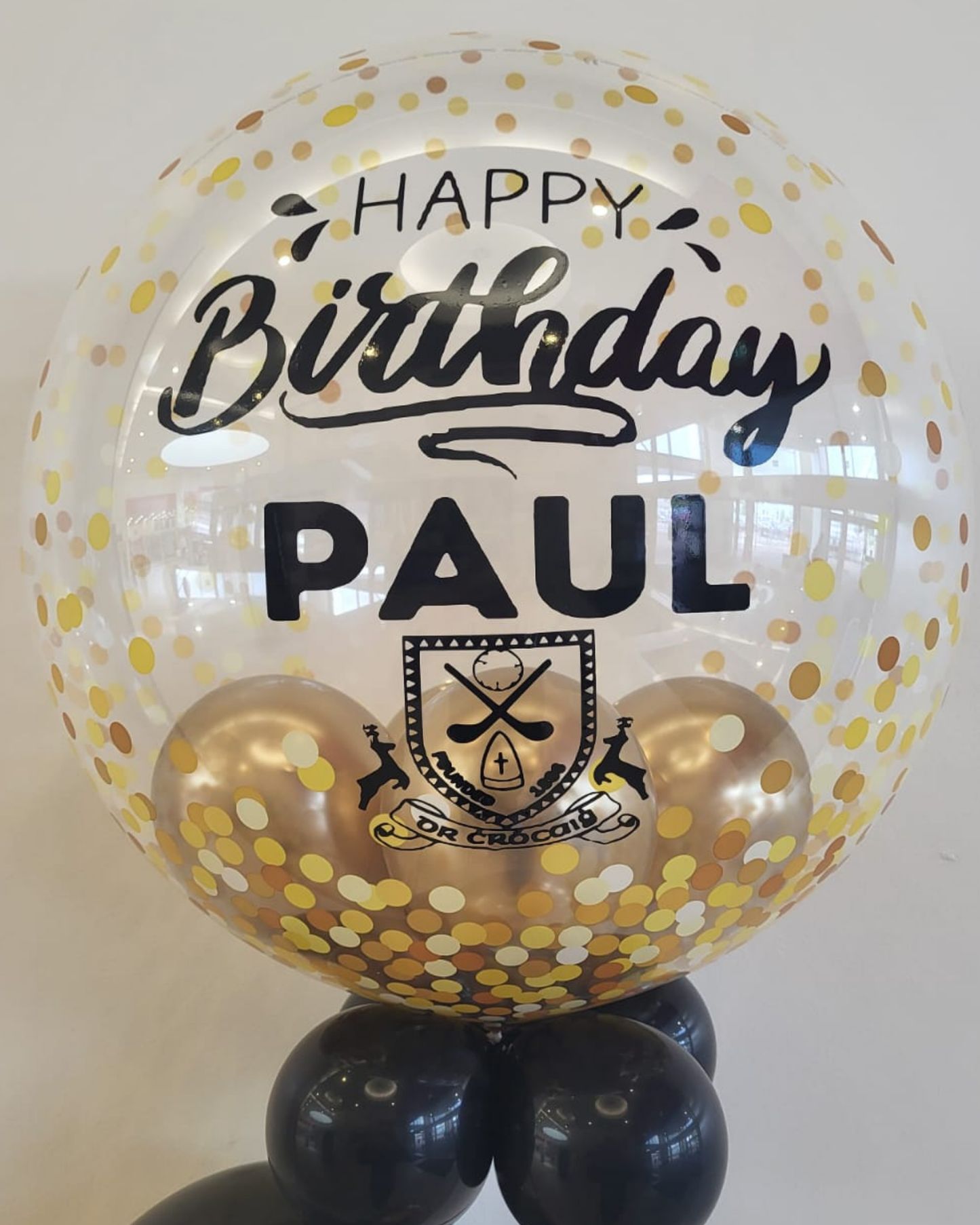 Personalised Gold Confetti Bubble – Gold Inside & Black Outside, Black Vinyl