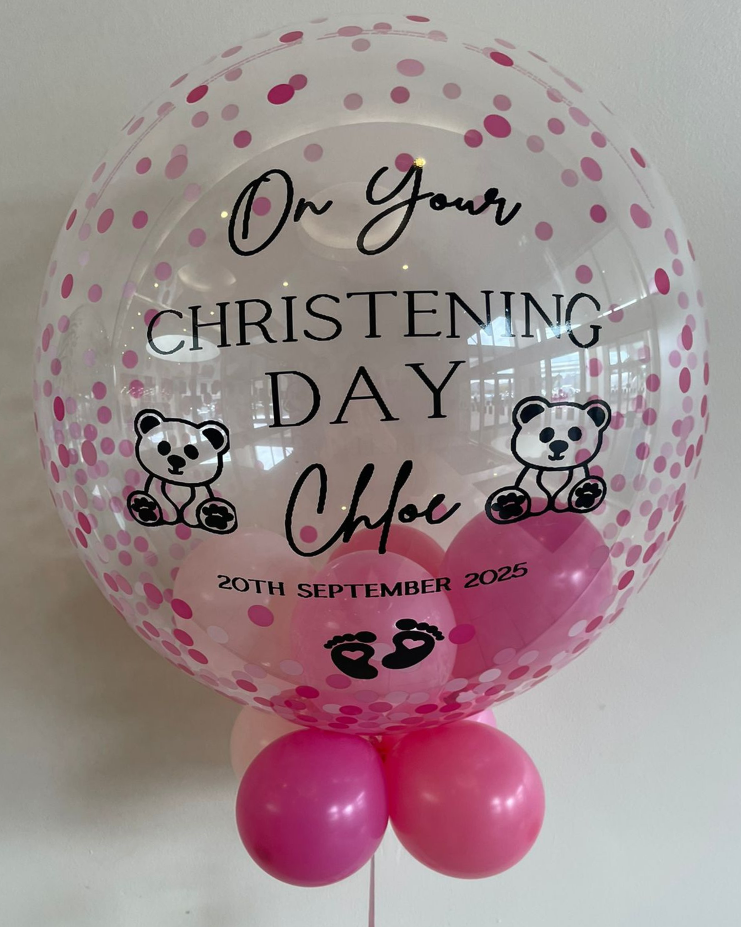 Personalised Pink Confetti Bubble – Mix of Pink Smallies, Black Vinyl