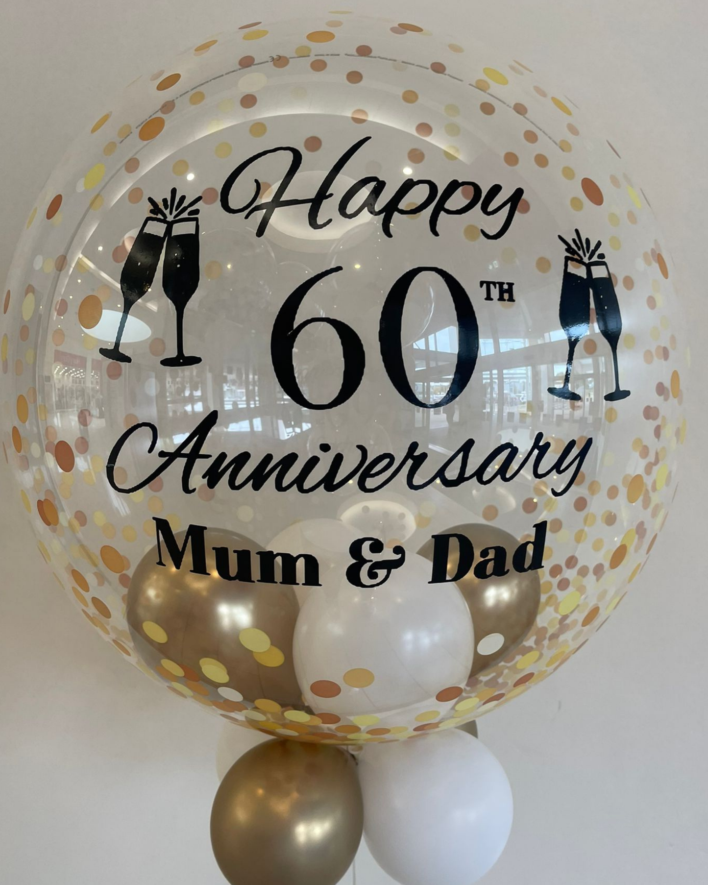 Personalised Gold Confetti Bubble – White & Gold Smallies, Black Vinyl