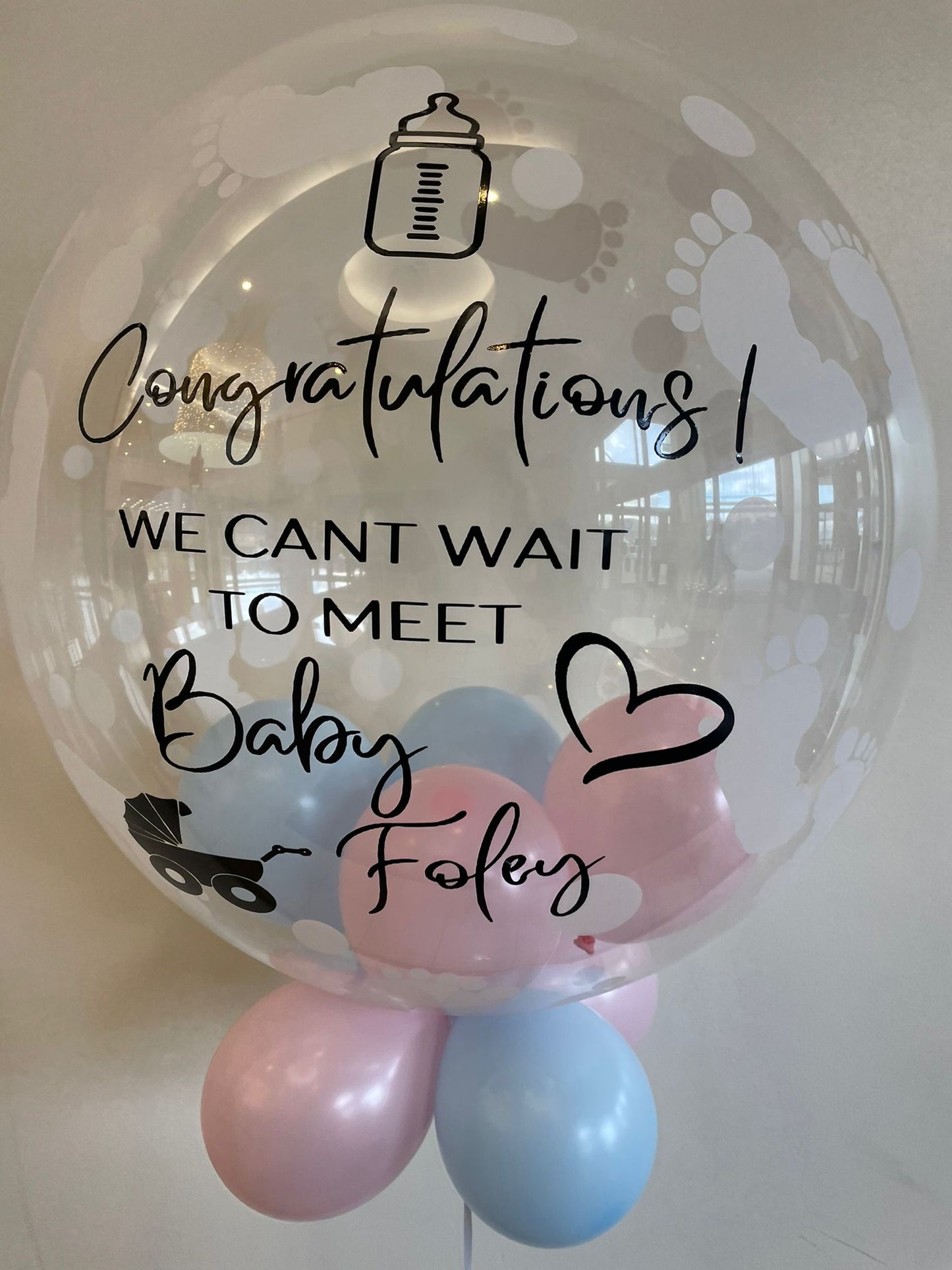 Personalised Baby Bubble, Baby Blue & Baby Pink Smallies, Black Vinyl