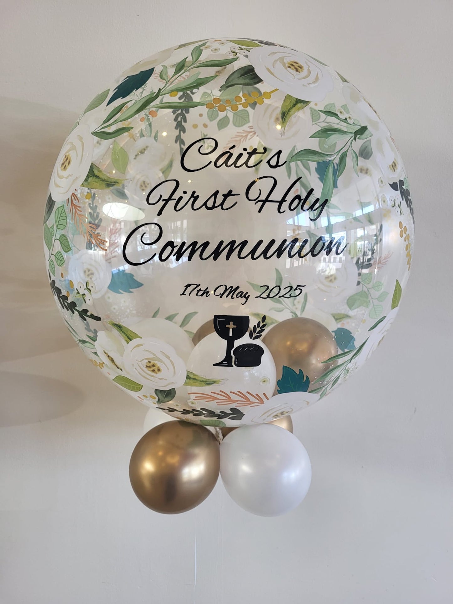 Personalised Floral Bubble – White & Gold Smallies, Black Vinyl