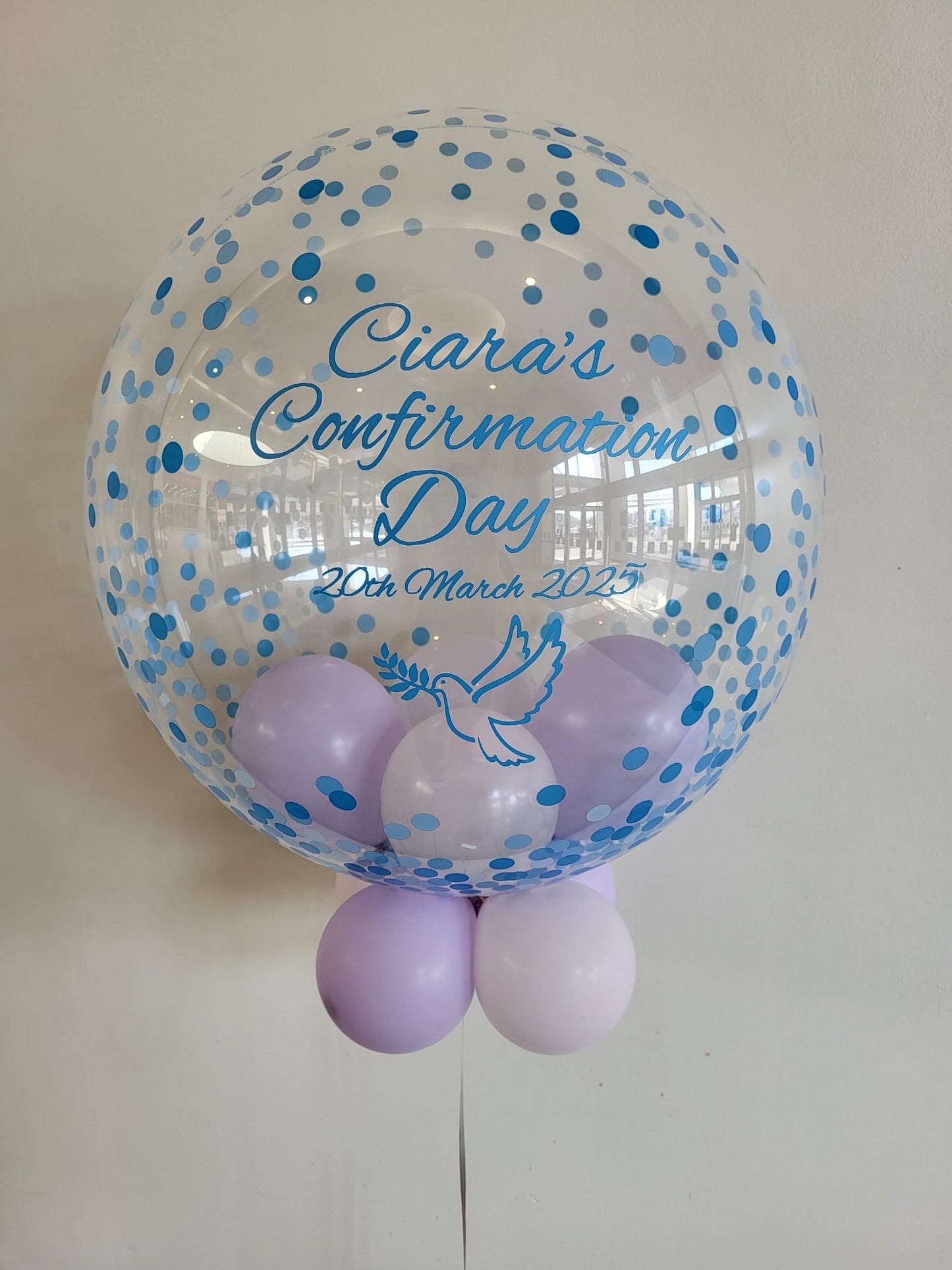 Personalised Blue Confetti Bubble – Pastel Purple & Pastel Pink Smallies, Baby Blue Vinyl