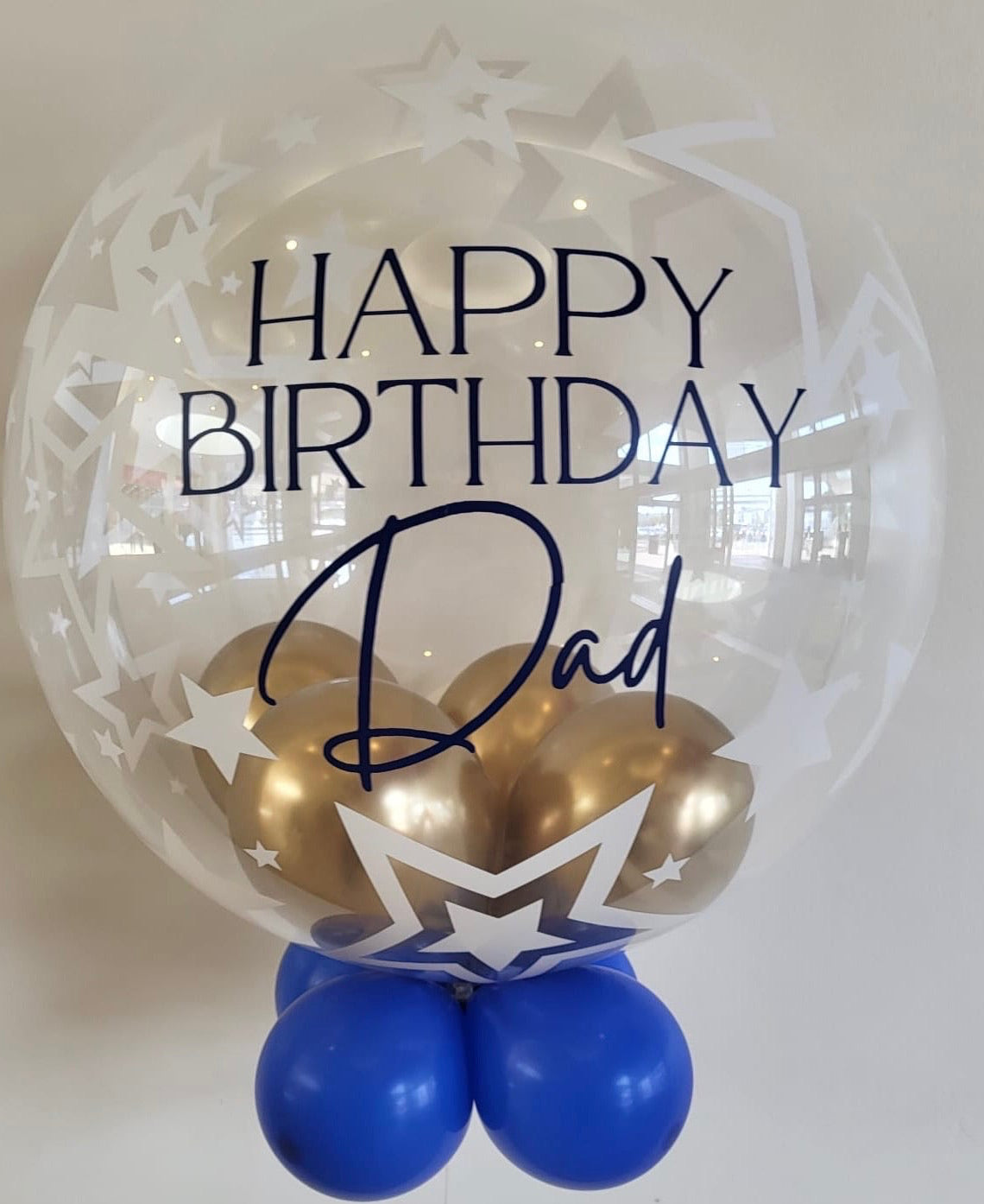 Personalised Star Bubble – Gold Inside, Royal Blue Smallies Outside, Black Vinyl
