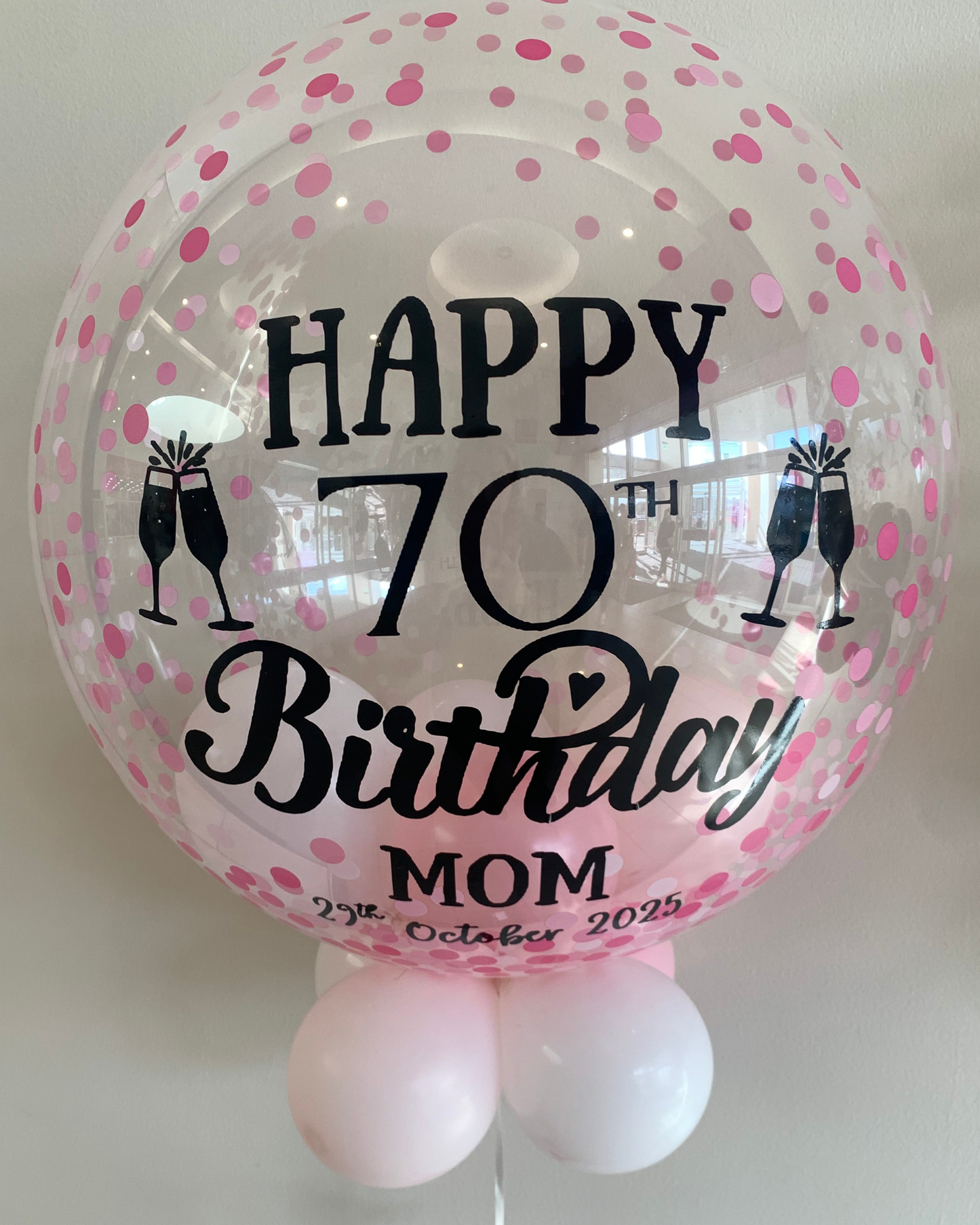 Personalised Pink Confetti Bubble – Baby Pink & White Smallies, Black Vinyl