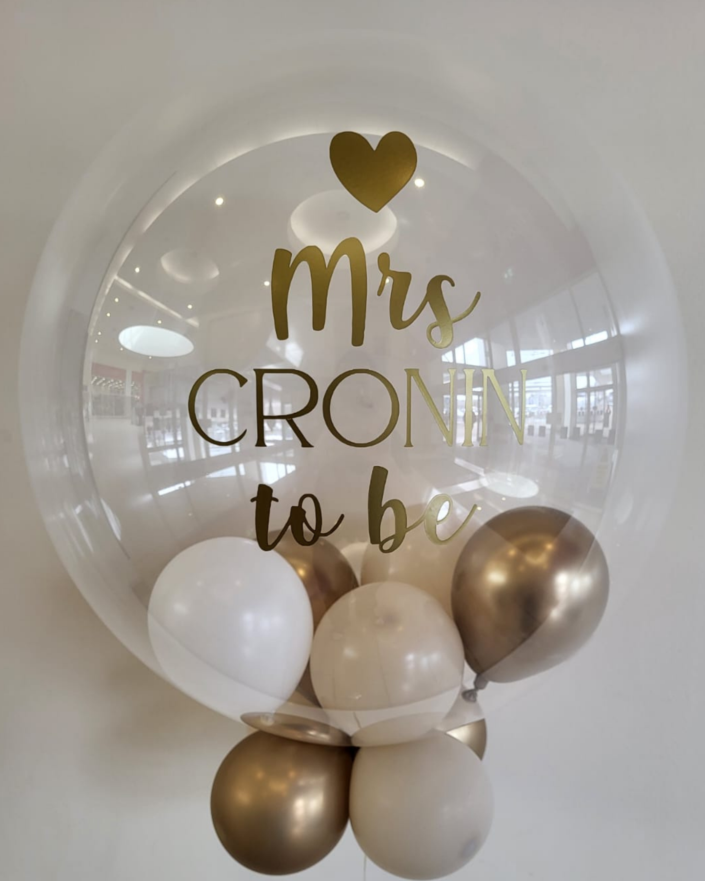 Personalised Clear Bubble – Cream, White & Gold Smallies, Gold Vinyl