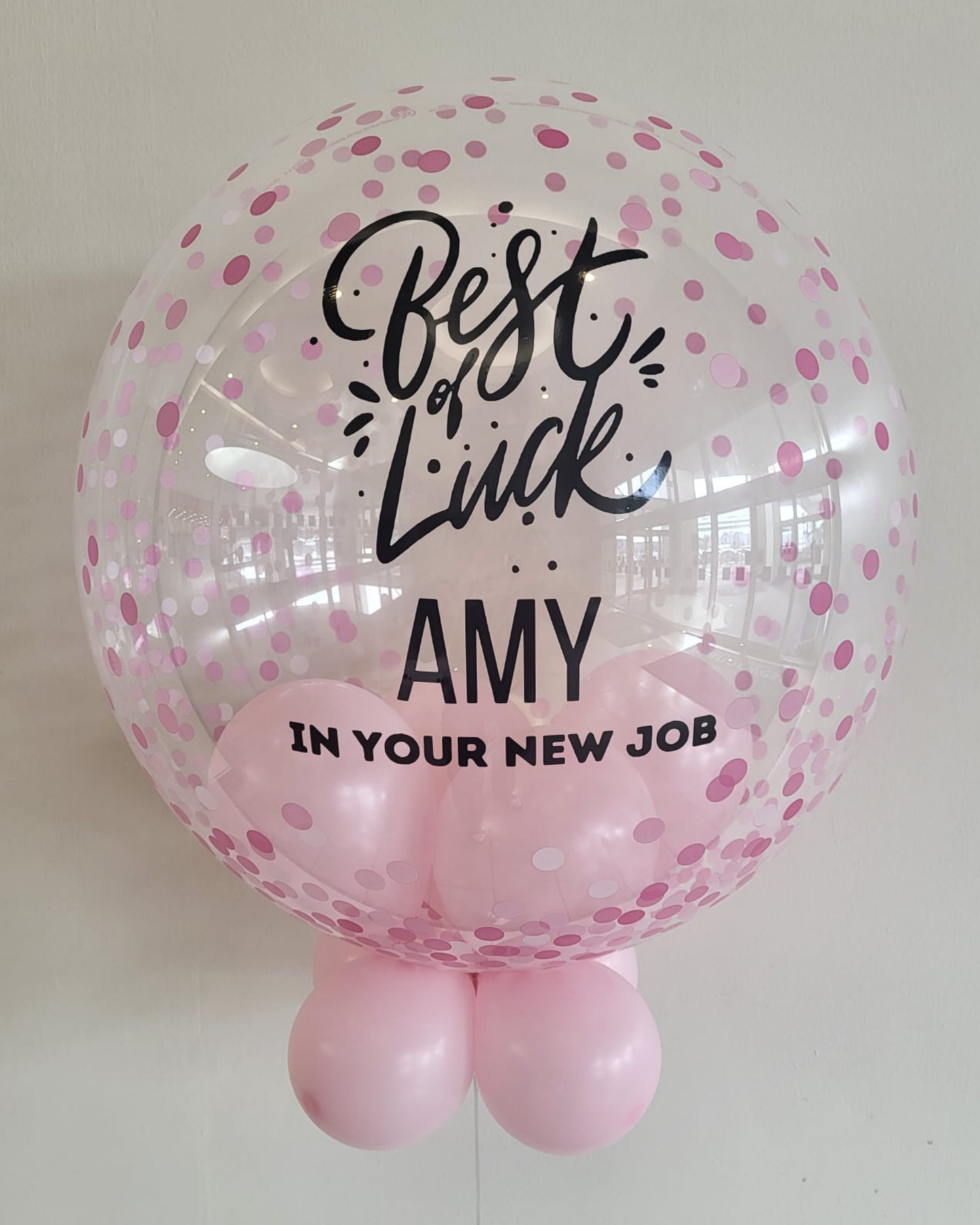 Personalised Pink Confetti Bubble, Baby Pink Smallies, Black Vinyl