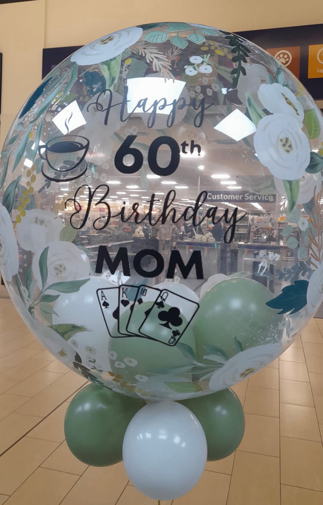Personalised Floral Bubble – White & Eucalyptus Smallies, Black Vinyl