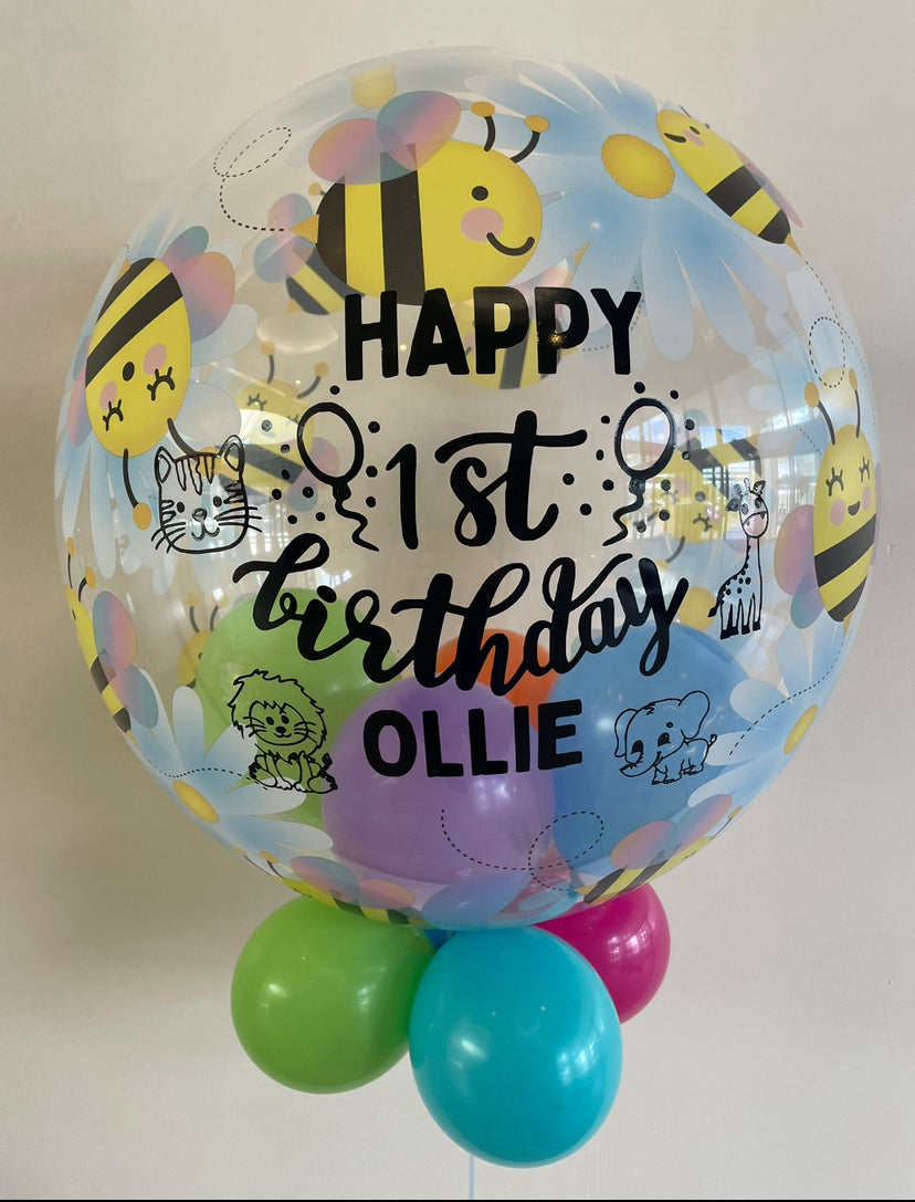 Personalised Bumble Bee Bubble, Multicolour Smallies, Black Vinyl