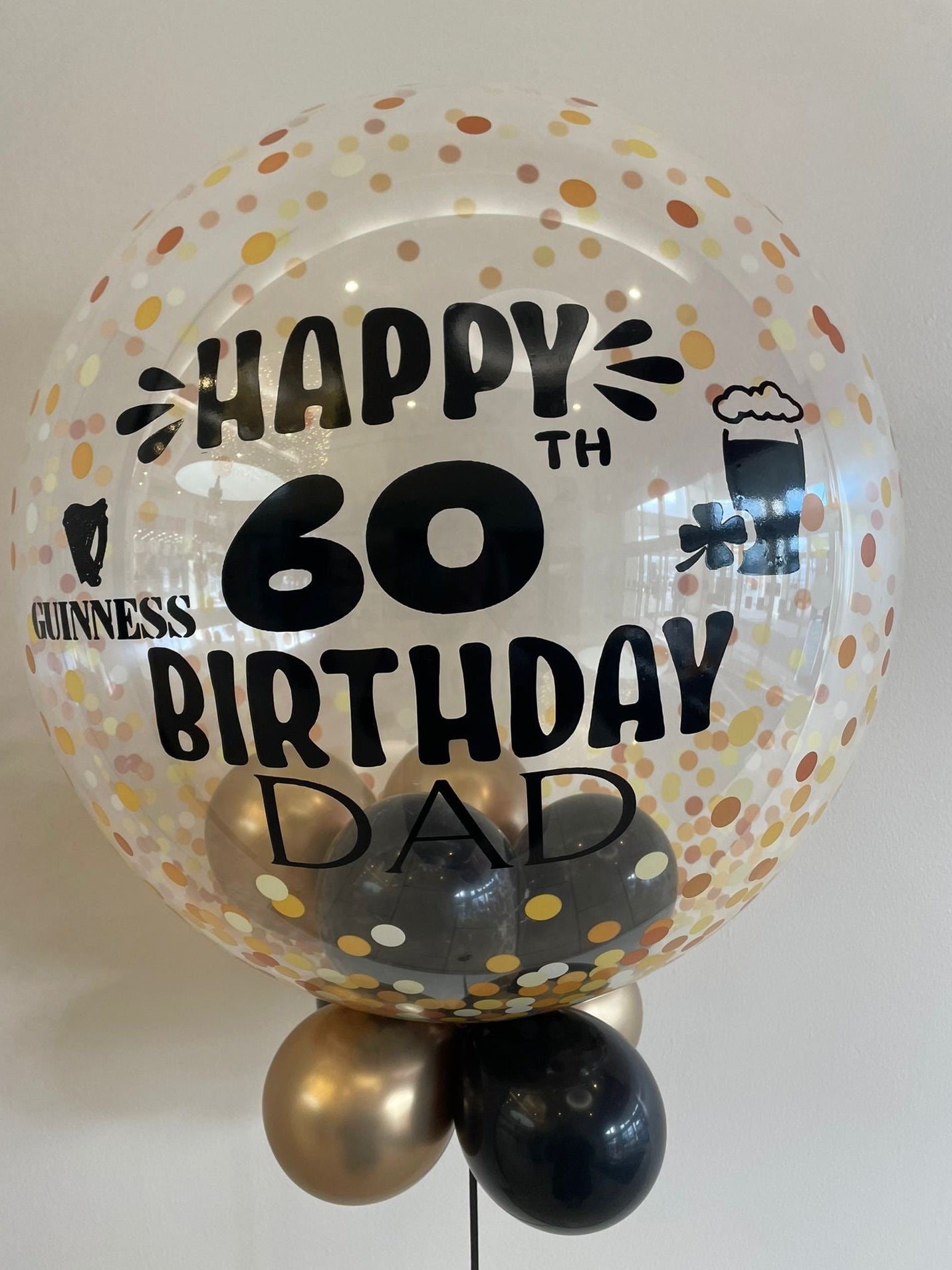 Personalised Gold Confetti Bubble – Black & Gold Smallies, Black Vinyl