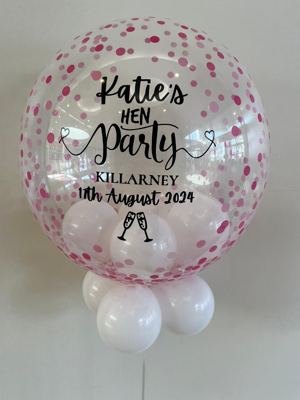 Personalised Pink Confetti Bubble, Baby Pink & White Smallies, Black Vinyl