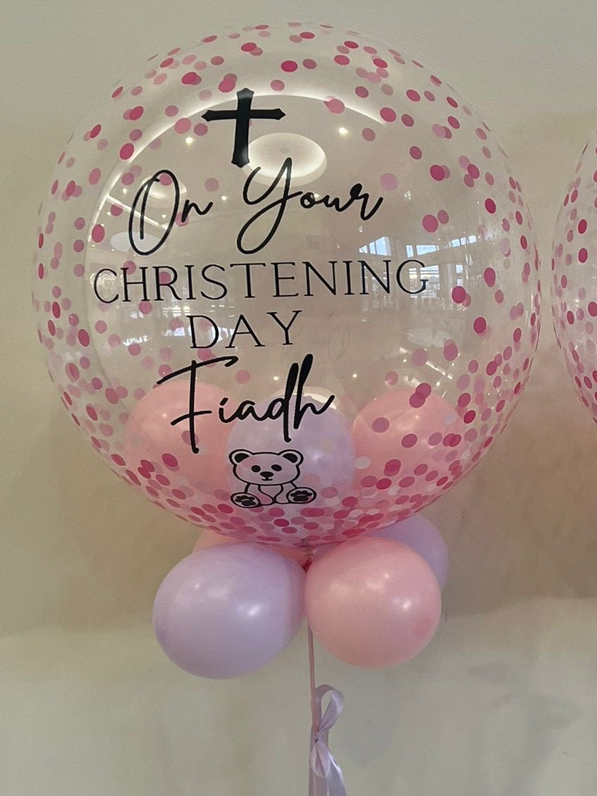Personalised Pink Confetti Bubble, Baby Pink & Pastel Purple Smallies, Black Vinyl