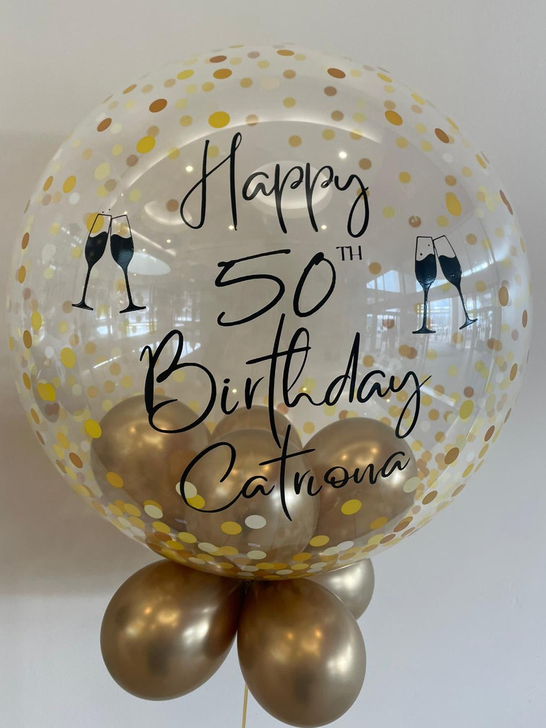 Personalised Gold Confetti Bubble – Gold Smallies, Black Vinyl