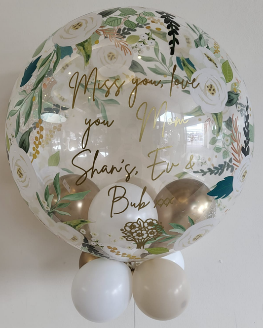 Personalised Floral Bubble – Cream, White & Gold Smallies, Gold Vinyl