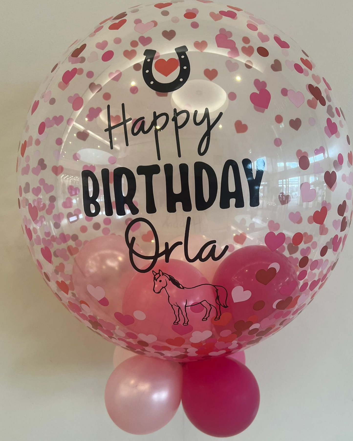 Personalised Heart Confetti Bubble – Shades of Pink Smallies, Black Vinyl