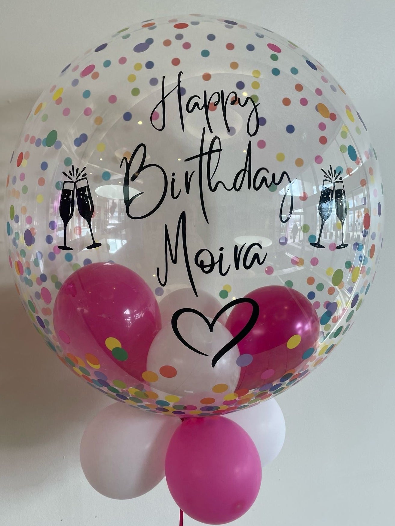 Personalised Multicoloured Bubble – Dark Pink & White Smallies, Black Vinyl