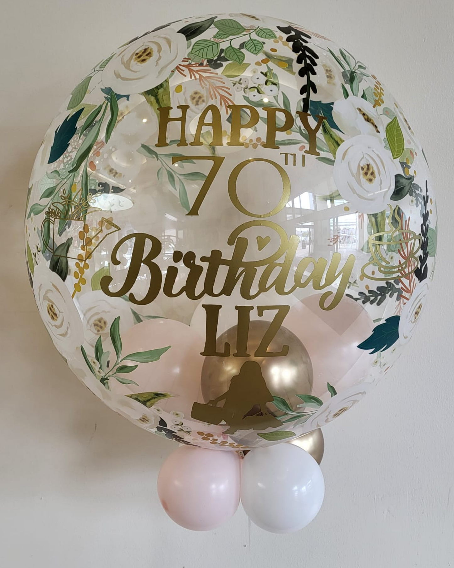 Personalised Floral Bubble – Baby Pink, White & Gold Smallies, Gold Vinyl