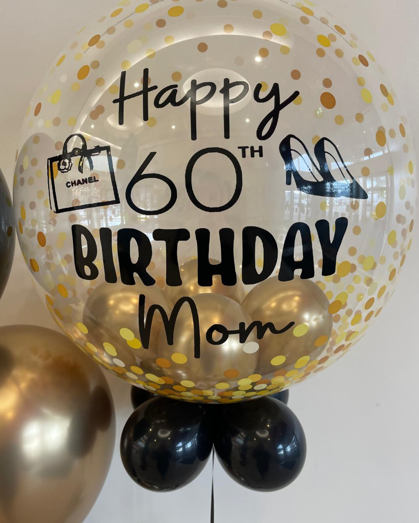 Personalised Gold Confetti Bubble – Gold Inside, Black Outside, Black Vinyl