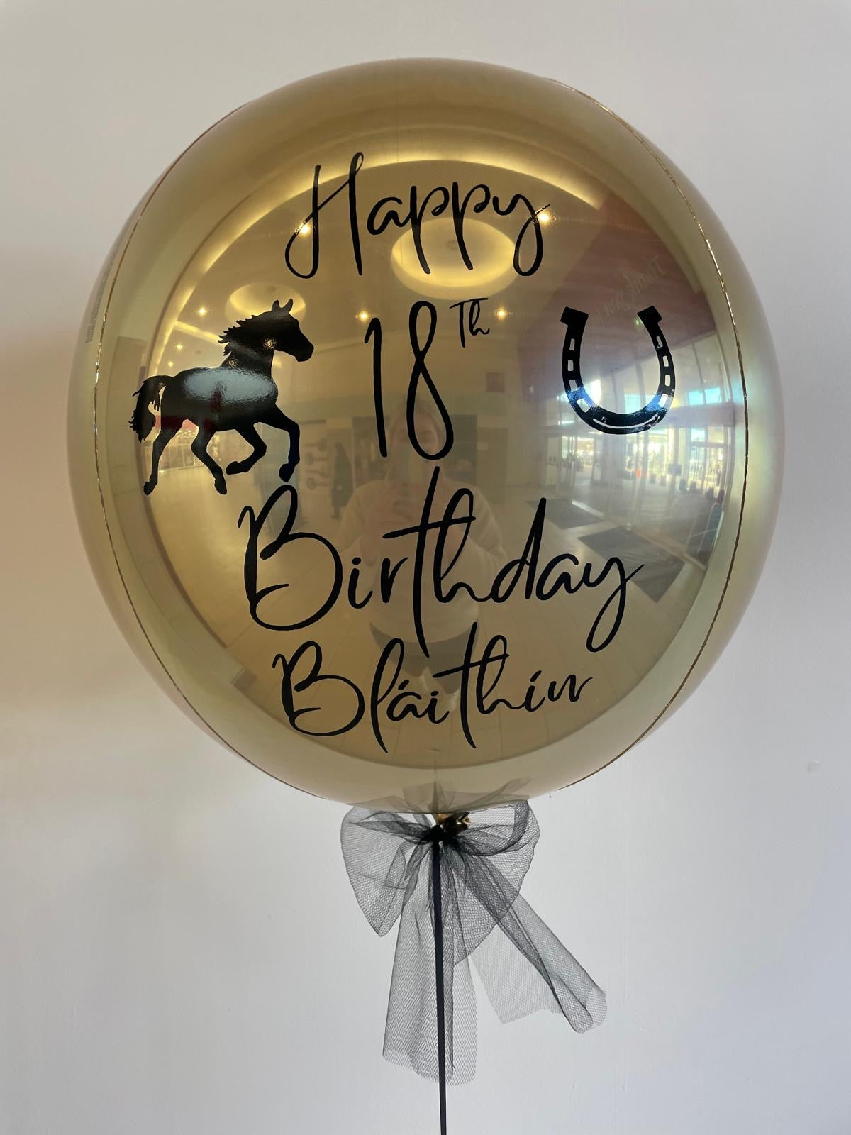 Personalised White Gold Orb, Black Bow Underneath, Black Vinyl