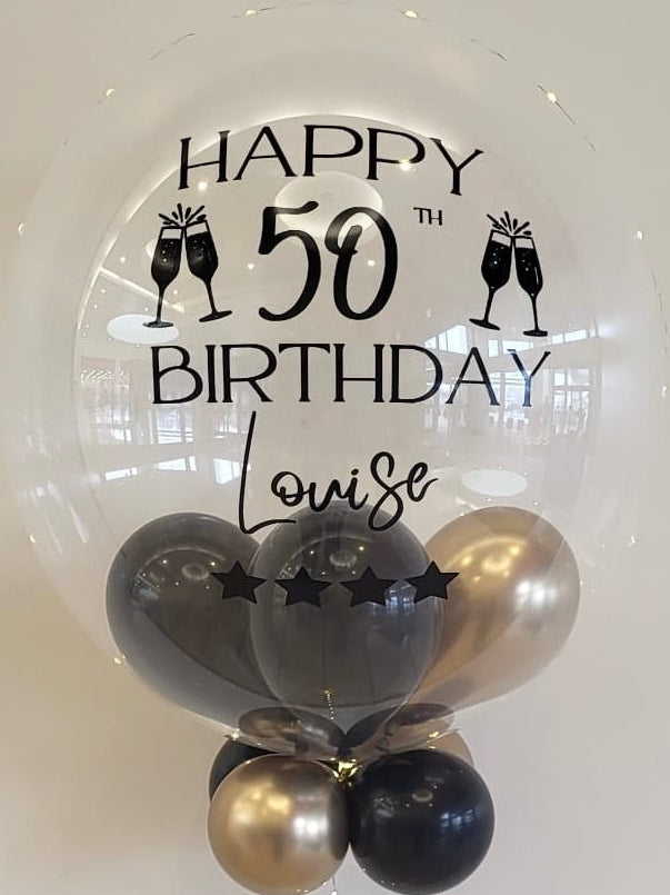 Personalised Clear Bubble – Gold & Black Smallies, Black Vinyl