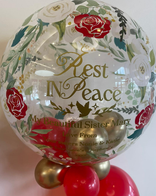 Personalised Floral Bubble – Red & Gold Smallies, Gold Vinyl