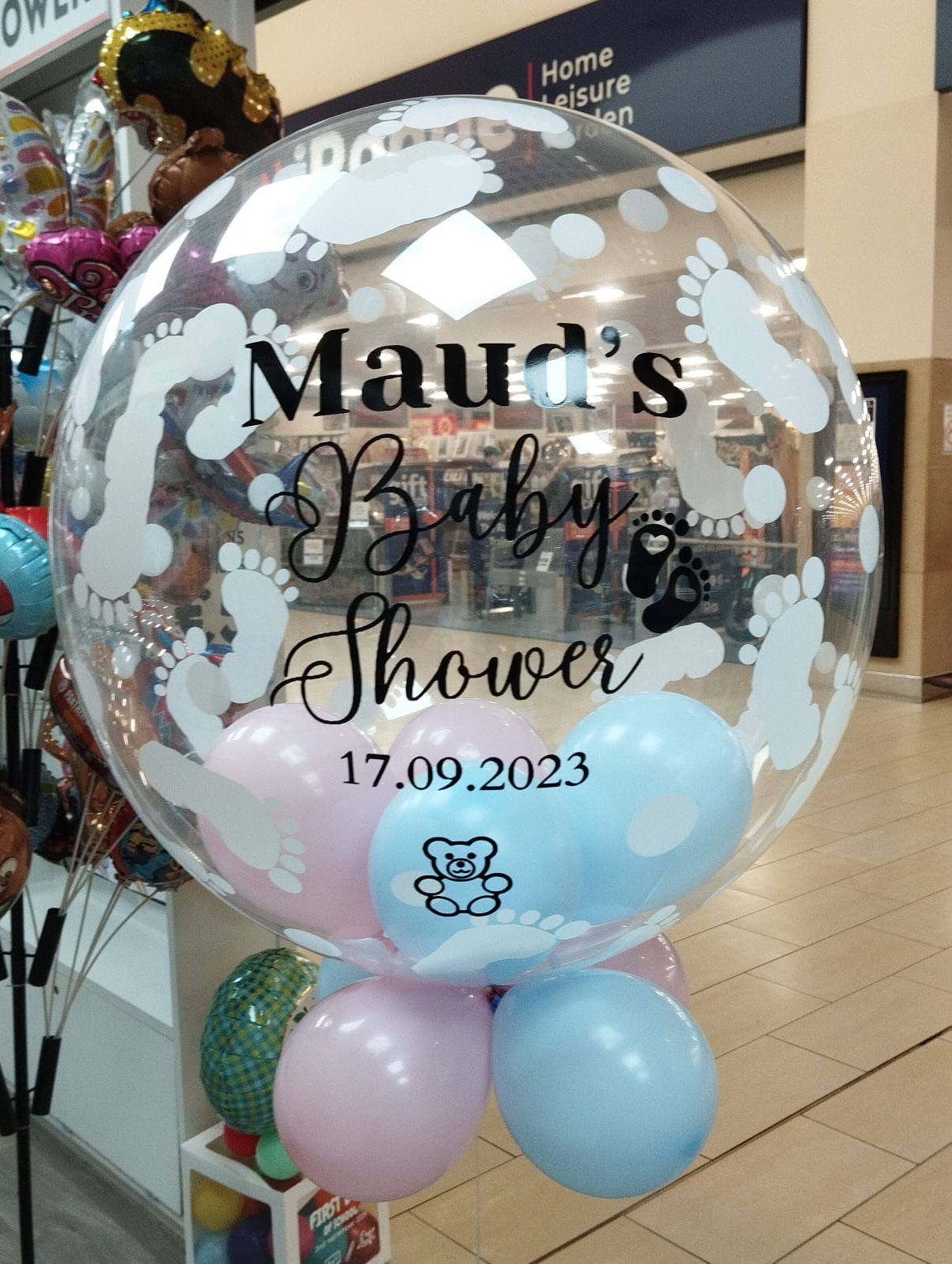 Personalised Baby Bubble – Baby Pink & Baby Blue Smallies, Black Vinyl