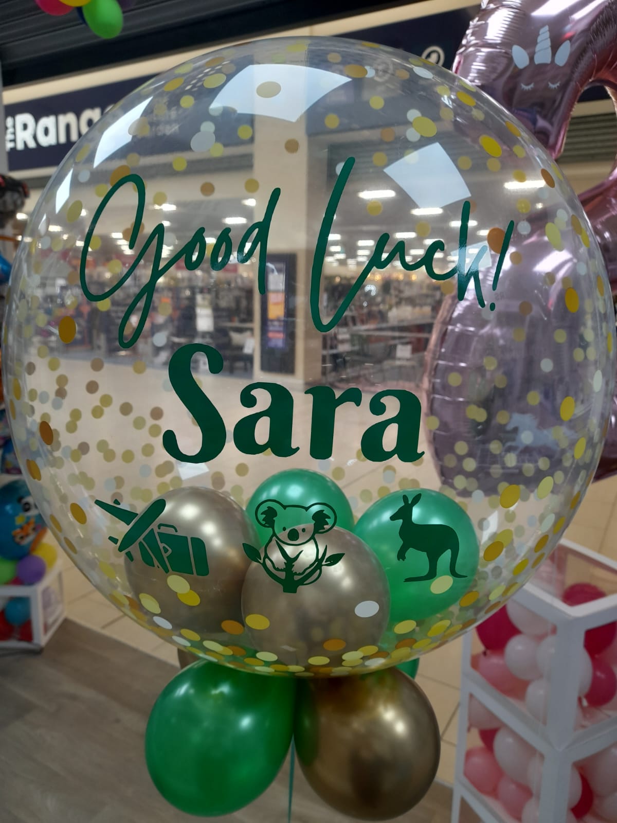 Personalised Gold Confetti, Dark Green & Gold Smallies Inside & Underneath, Dark Green Vinyl