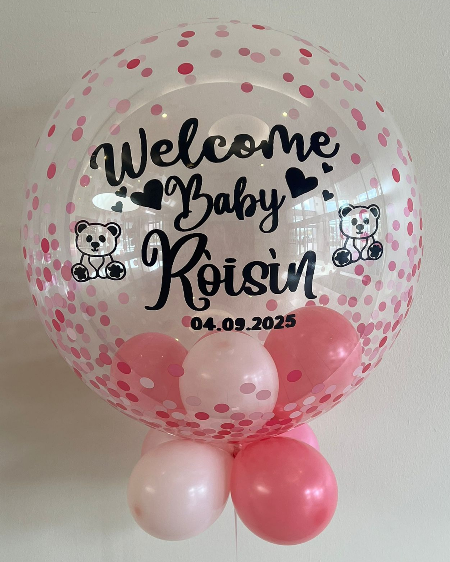 Personalised Pink Confetti Bubble – Baby Pink & Pastel Pink Smallies, Black Vinyl