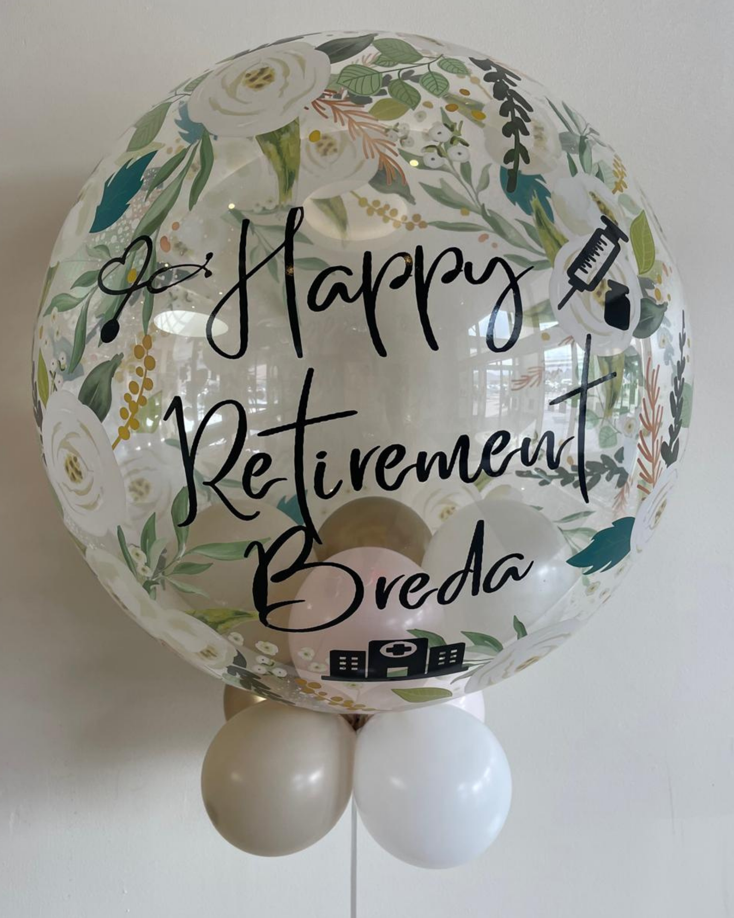 Personalised Floral Bubble – Cream, White & Gold Smallies, Black Vinyl
