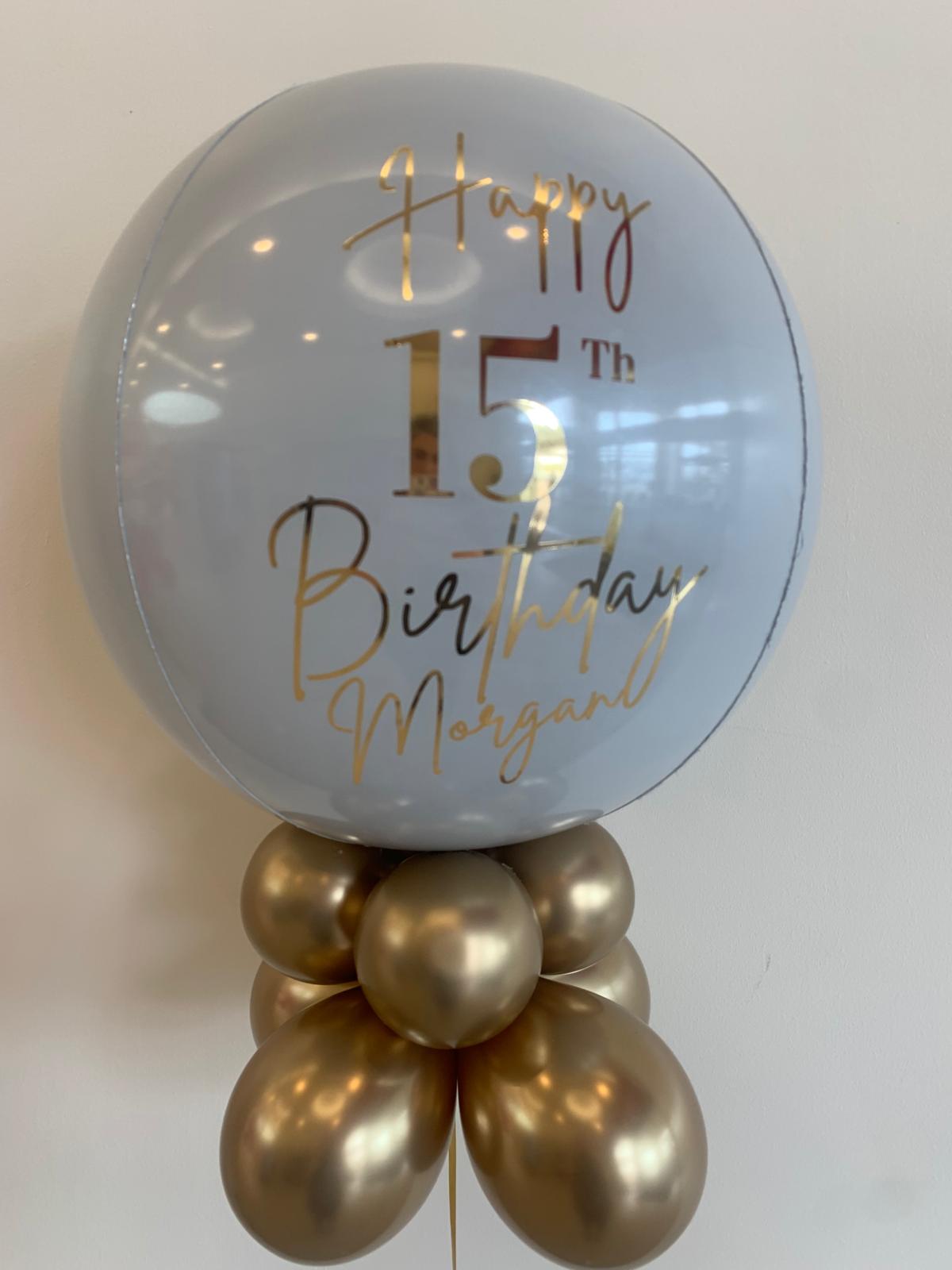 Personalised Grey & White Orb, Double-Layer Gold Smallies Underneath, Shiny Gold Vinyl