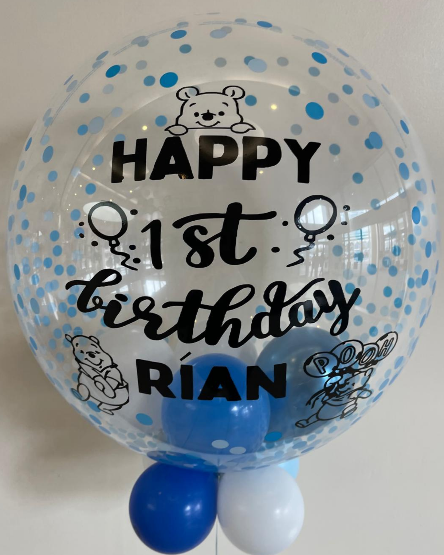 Blue Confetti Bubble – White & Medium Blue Smallies, Black Vinyl