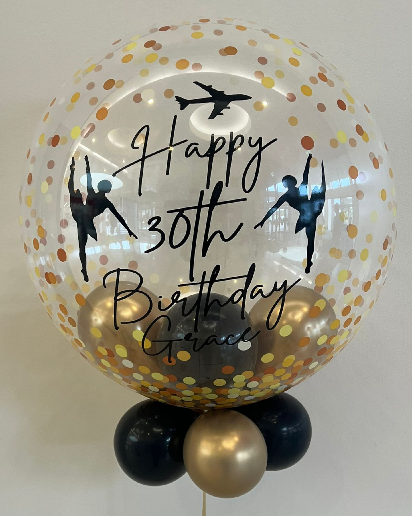 Personalised Gold Confetti Bubble – Black & Gold Smallies, Black Vinyl