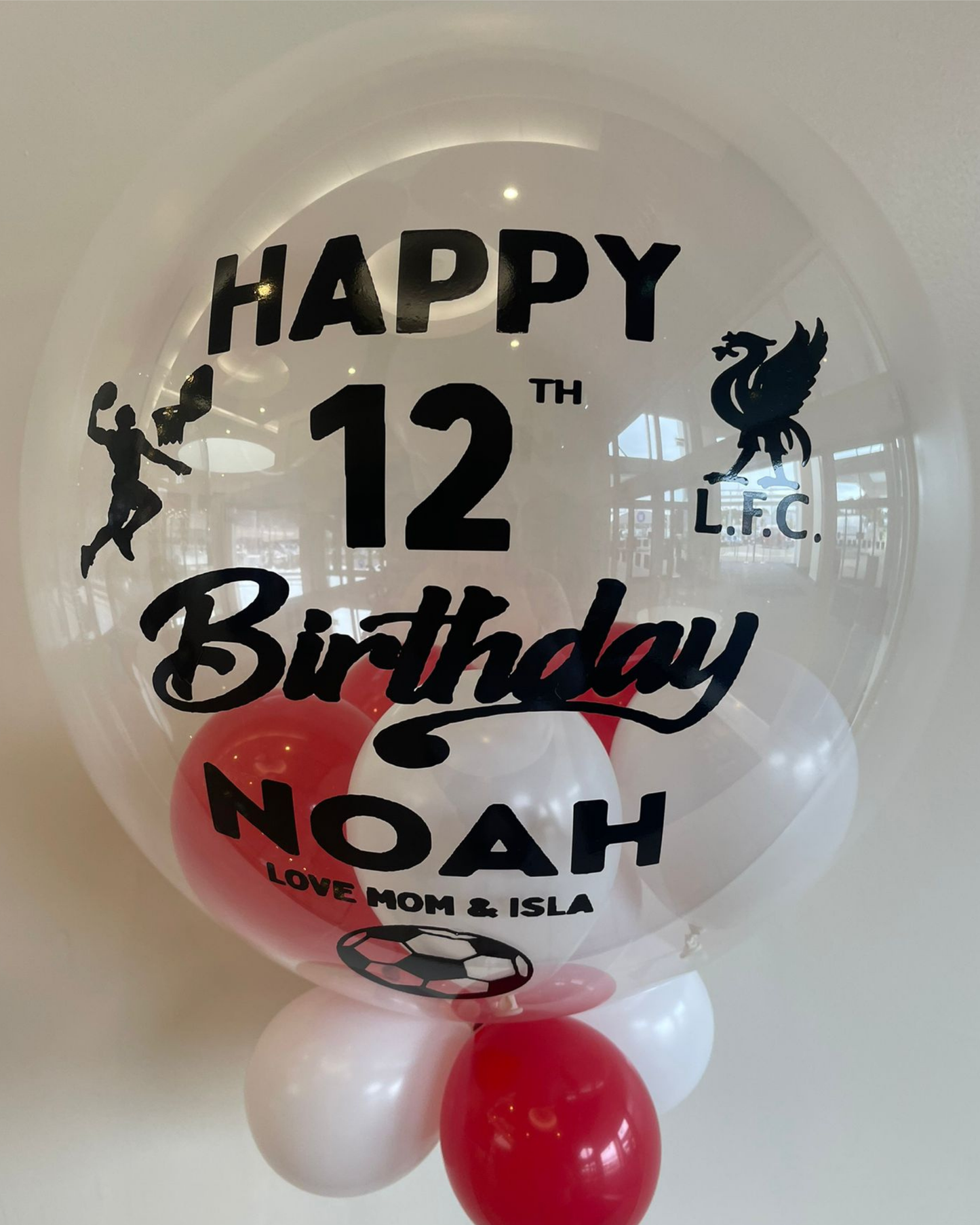 Personalised Clear Bubble – White & Red Smallies, Black Vinyl