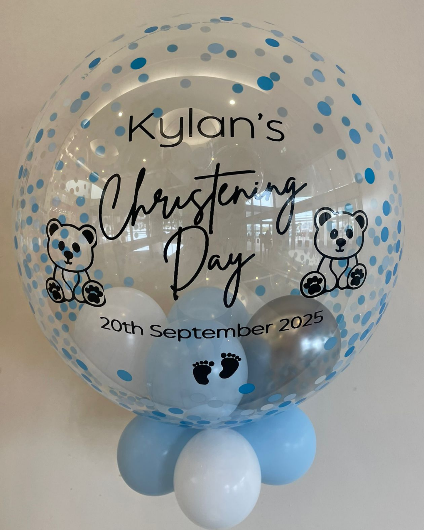 Blue Confetti Bubble – Baby Blue, White & Silver Smallies, Black Vinyl