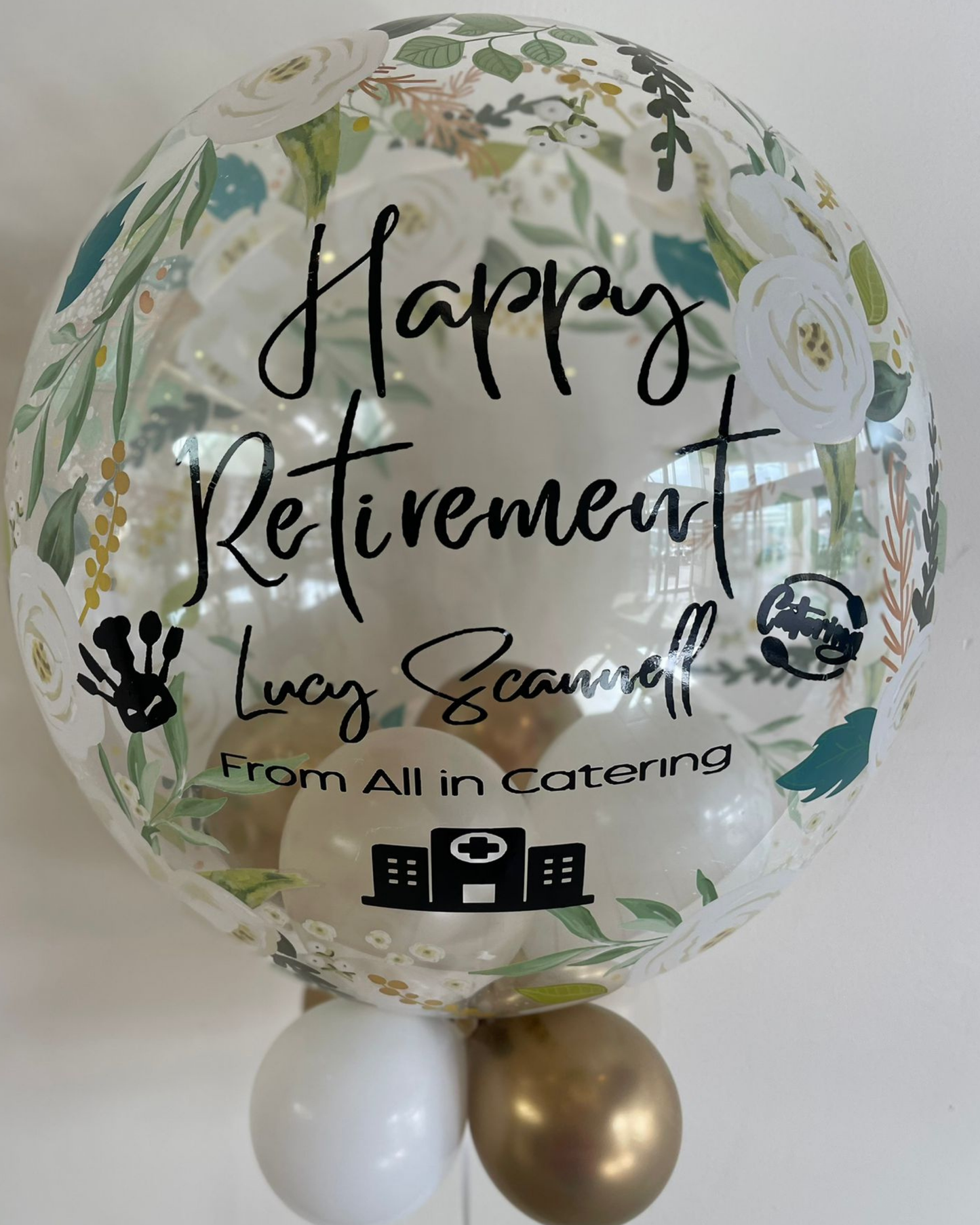 Personalised Floral Bubble – Cream, White & Gold Smallies, Black Vinyl