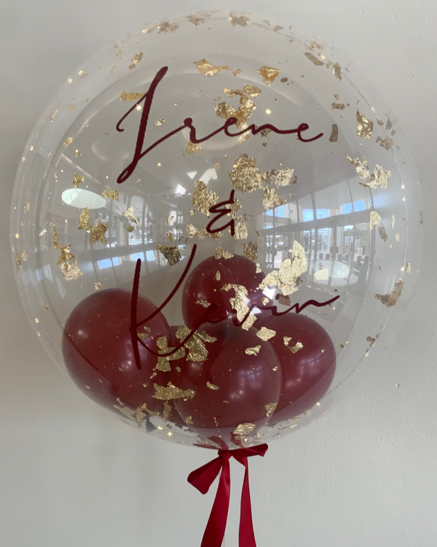 Personalised Clear Bubble with Gold Flakes – Burgundy Smallies, Burgundy Vinyl