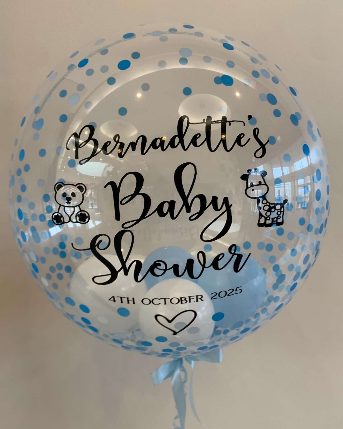 Blue Confetti Bubble – Baby Blue & White Smallies, Baby Blue Bow, Black Vinyl