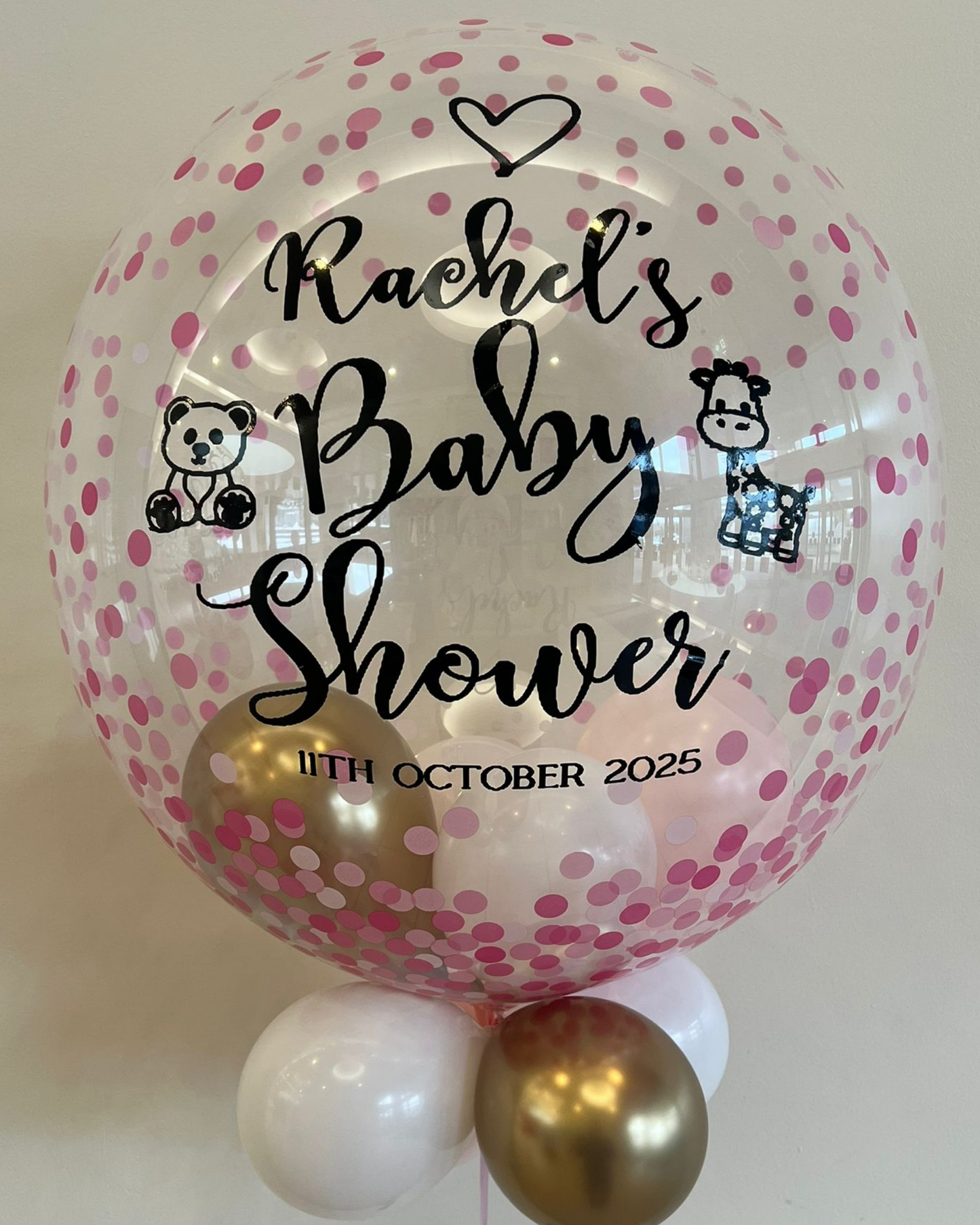 Personalised Pink Confetti Bubble – Gold, Baby Pink & White Smallies, Black Vinyl