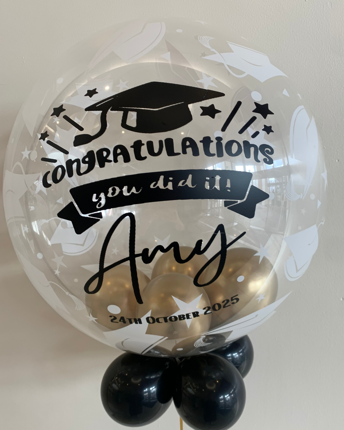 Personalised Graduation Bubble – Gold Inside, Black Outside, Black Vinyl