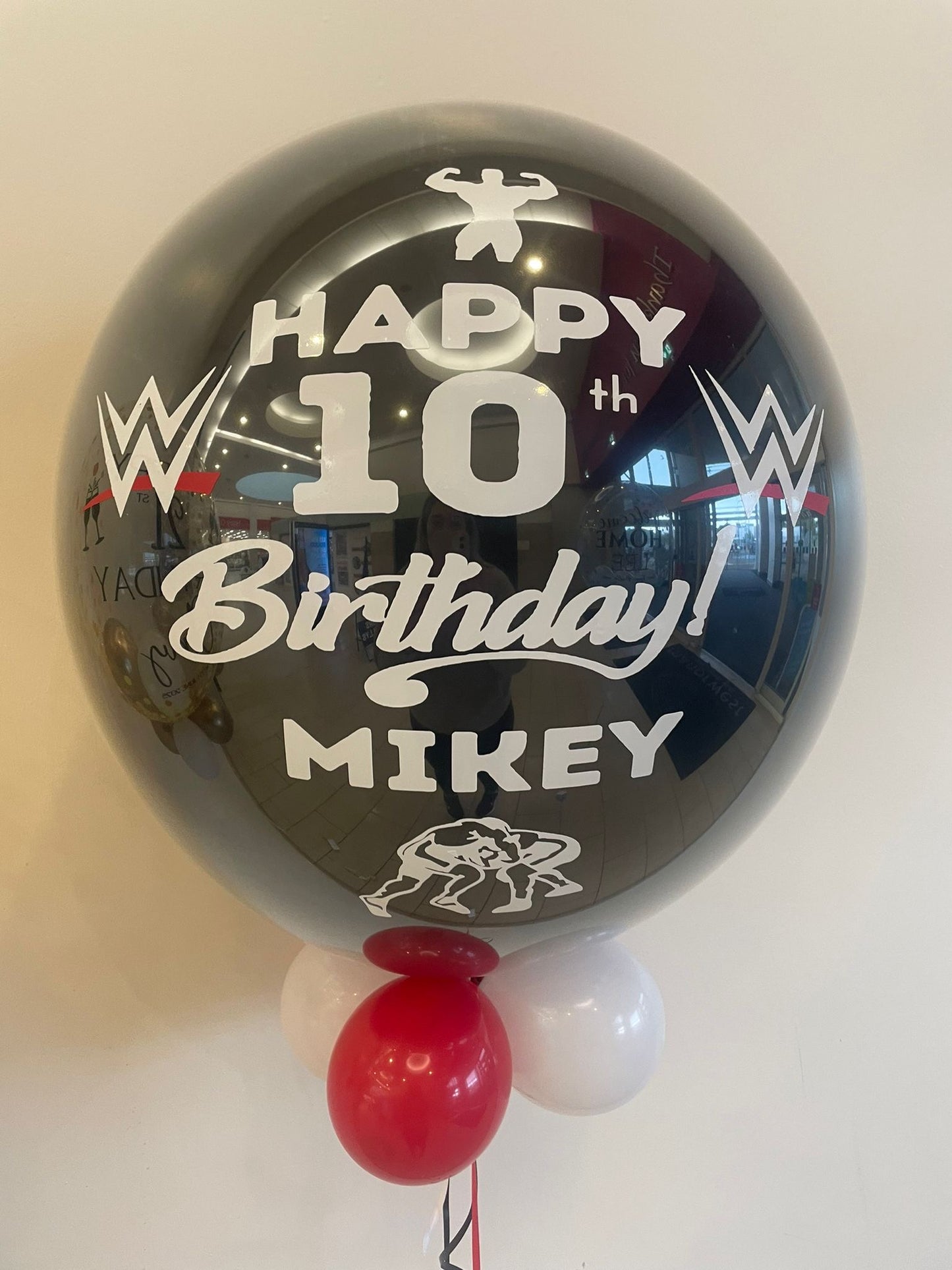 Personalised Black Bubble, Red & White Smallies Underneath, White Vinyl
