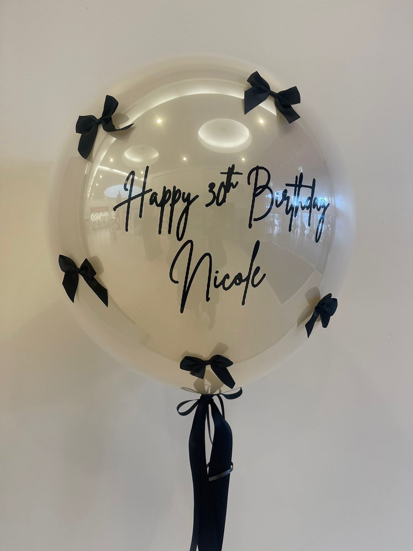 Personalised Cream Bubble, Black Bows & Underneath, Black Vinyl