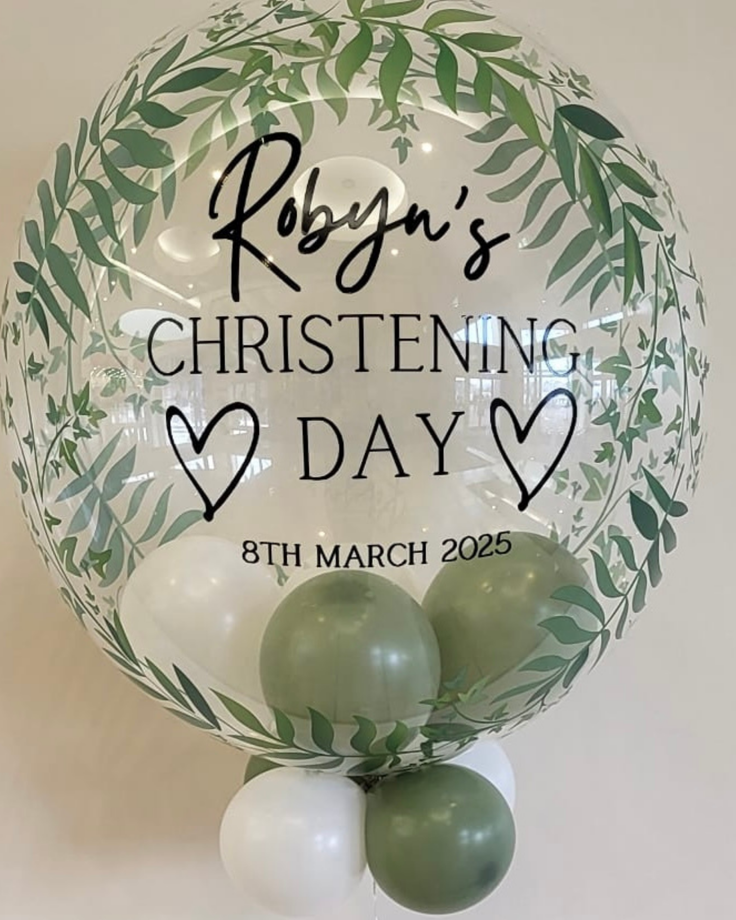 Personalised Greenery Bubble, White & Eucalyptus Smallies Inside & Underneath, Black Vinyl