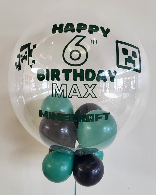 Personalised Clear Bubble – Dark Green & Black Mini Balloons, Dark Green Vinyl